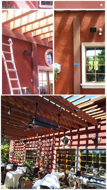 Structural steel support posts with concealed mounting at Cafe Monarch, Scottsdale