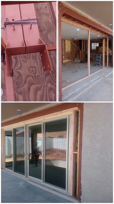 Structural steel beam and support posts opening a wall for a multi-slide patio door, Peoria.