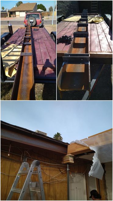 Structural steel header beams opening a wall for a residential addition, Peoria, Arizona.
