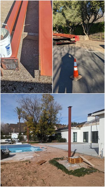 Structural steel support post for a custom patio addition, Paradise Valley.