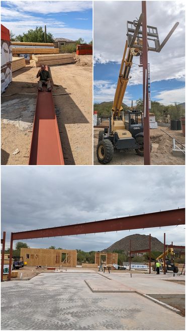Wide flange beam and structural steel posts for a custom home, Scottsdale, Arizona.