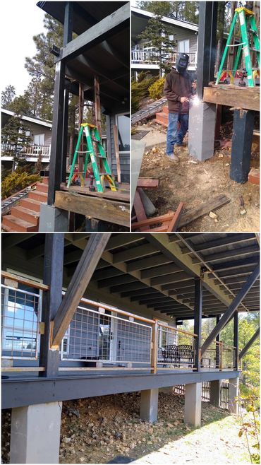 Structural steel support posts and support braces for a second-story deck, Flagstaff, Arizona