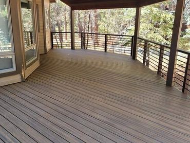 Modern horizontal steel deck railing, Flagstaff AZ