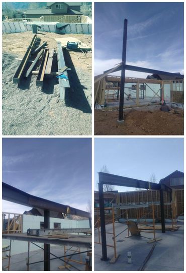Wide flange structural steel beams and columns providing load-bearing support for a multi-level cust