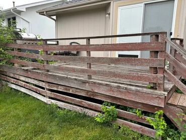 Old poor condition railing of the deck.