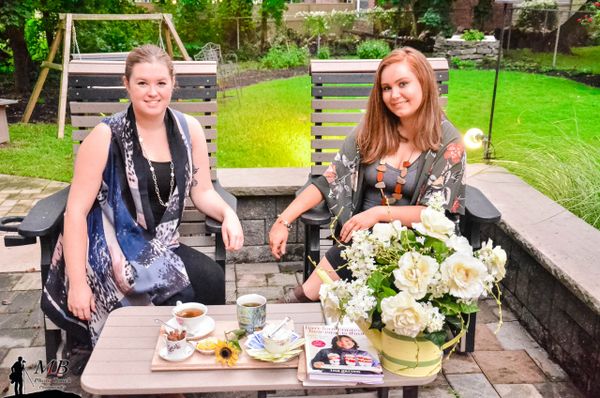 Two women having tea outside