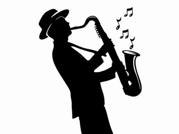 A silhouette of a trumpet player