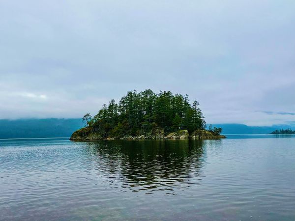 Sunshine Coast little islands on a foggy day