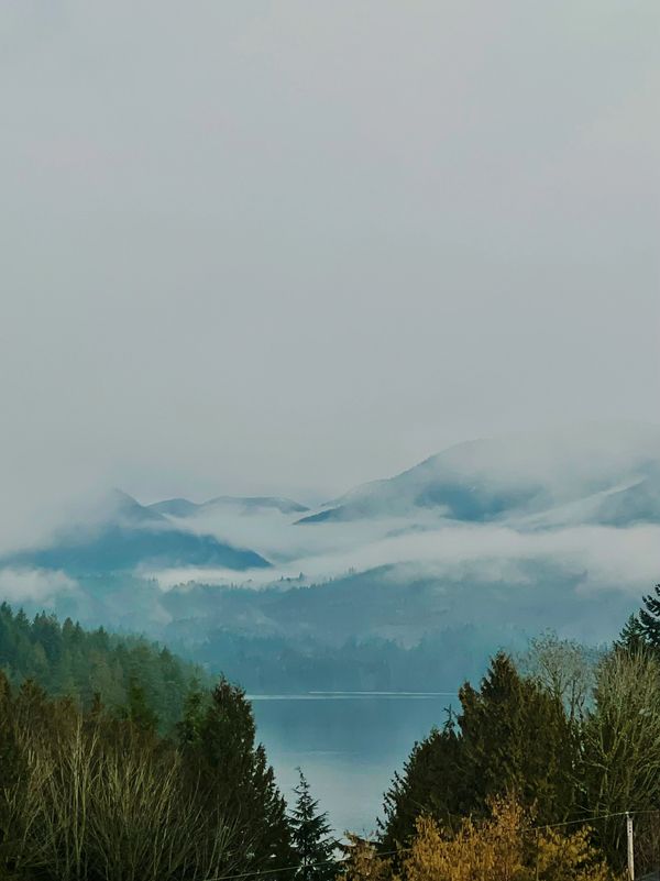 Coastal fog over the Sechelt inlet on the Sunshine Coast