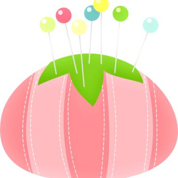 Colorful pincushion with pins.