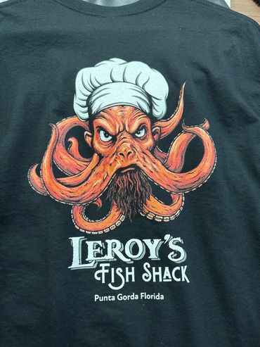 Custom screen printed t-shirt for Leroy's Fish Shack