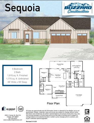 Sequoia house plan by Blizzard Construction with 3 bedrooms and 2 baths.