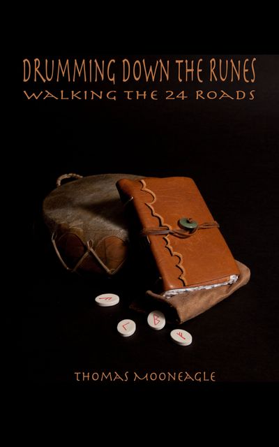 Book cover with runes, journal, and drum