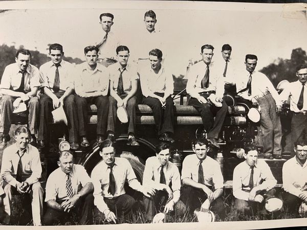 Bridgeville Firemen pose on their truck, circa 1930
