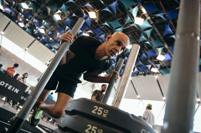 Manish Yadav is doing Sled Push Workout.