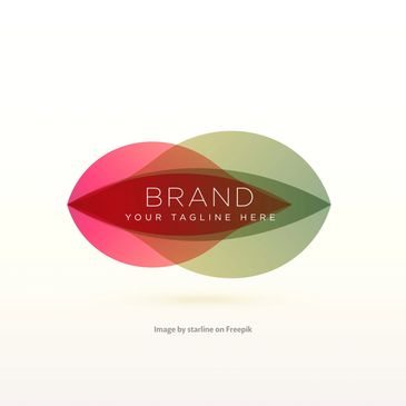 Abstract overlapping shapes with brand text placeholder in the center.