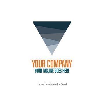 Inverted triangle logo with gradient blue shades and customizable company text.