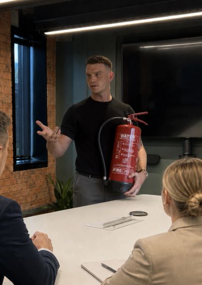 Fire extinguisher training during a Fire Marshal course in Lichfield