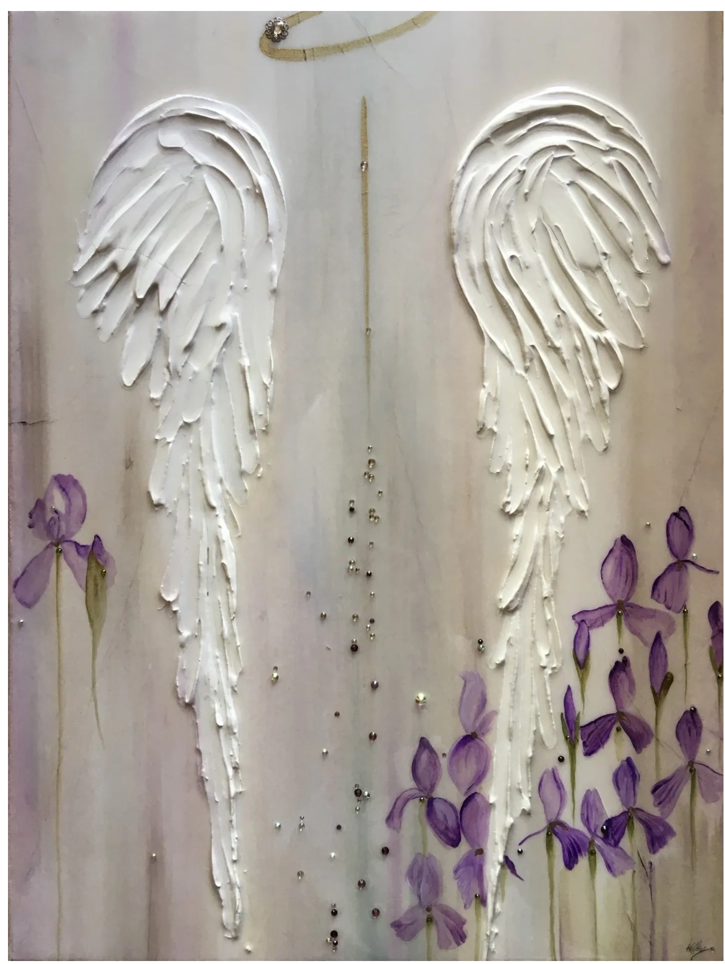Angel wing art on canvas. This elegant angel brings a peaceful energy & sparkle to you life.
18x24"