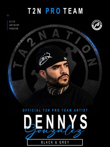Retrato de Dennys Gonzalez con logo de T2N Pro Team.