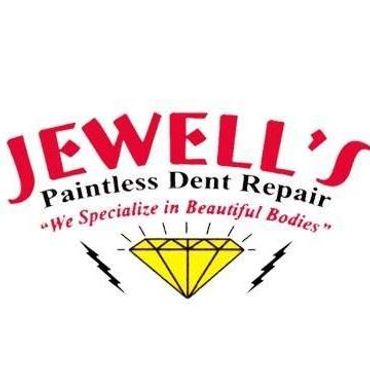 Logo of Jewel's Paintless Dent Repair with a yellow diamond and lightning bolts.