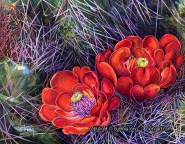 Red Claret Cup Hedgehog Cactus, 14"x11", acrylic on panel, 