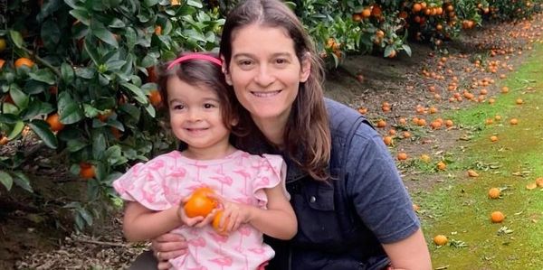 Sarah and Eve in the orchard.