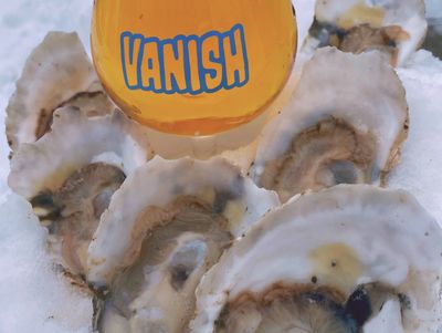Oysters in snow with beer