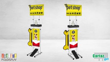 Suporte álcool em gel com comunicação personalizada e acionamento por pedal e regulagem de altura.