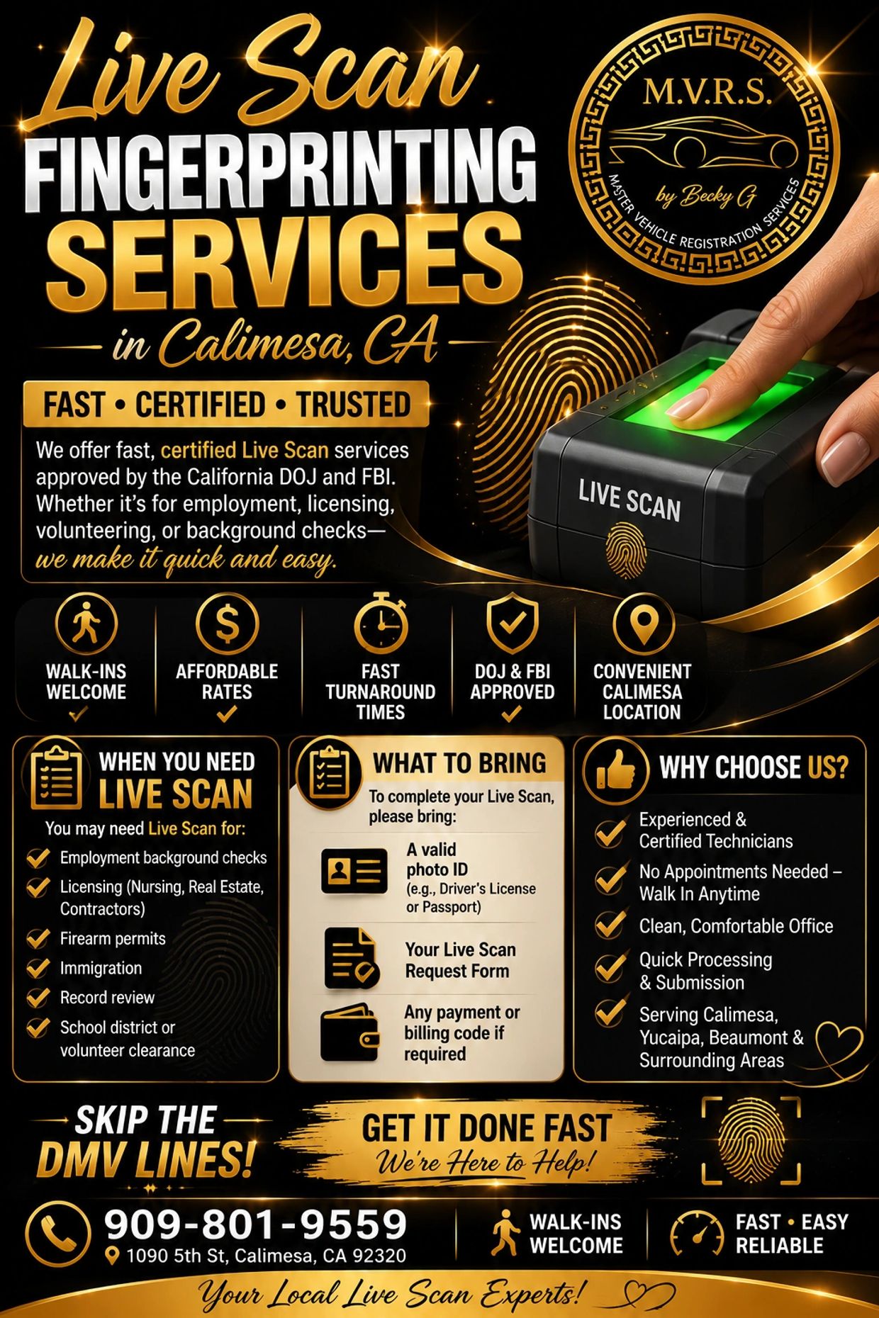 Live Scan fingerprinting services in Calimesa, CA with fast, certified, and trusted options.