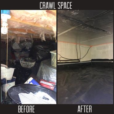 Before and after sealing a crawl space.