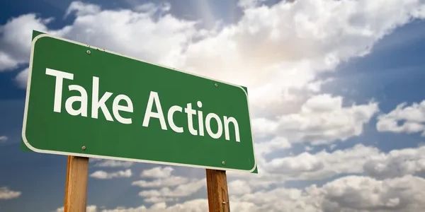 Take Action sign board in gree color 