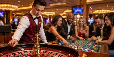 People playing roulette in a casino.