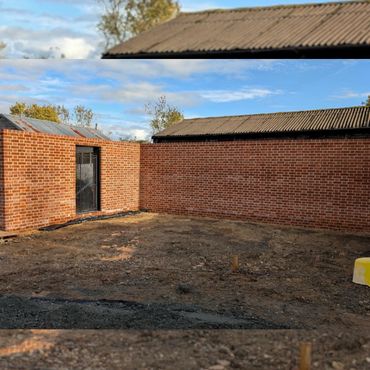 Insulated cavity wall for luxury dog run, in flemish bond using imperial bricks.