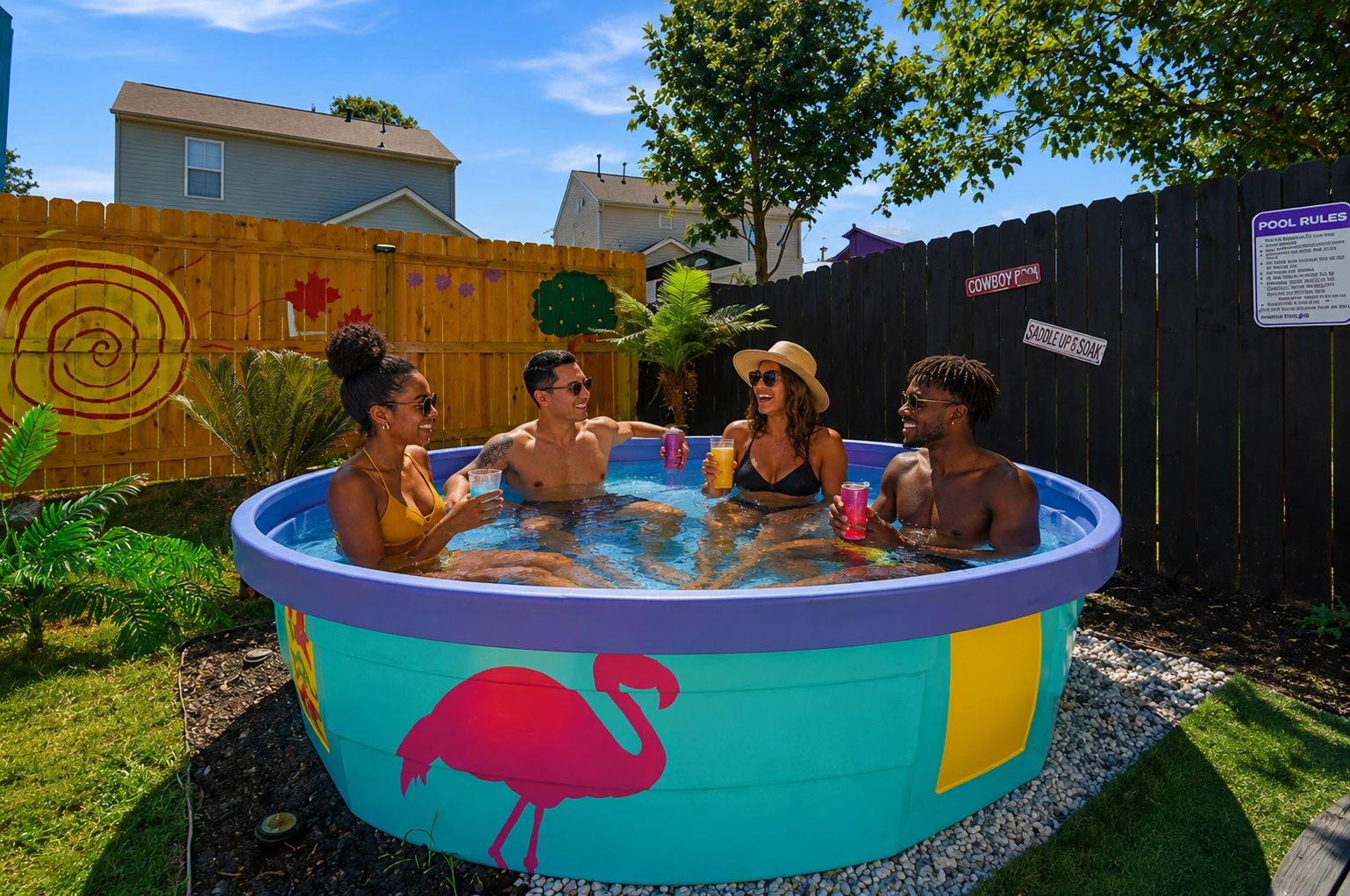 Boho Charlotte. Vacation rental. 3 bedrooms 2 Bathrooms. Cowboy Pool, Hot tub, Fire Pit, Grill