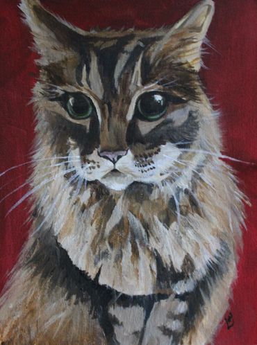 painting of a cat with a red background