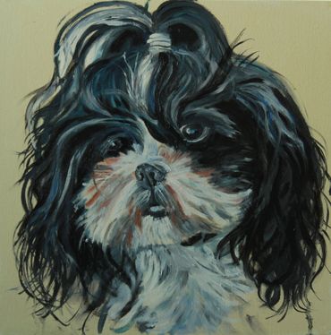 Painting of a dog with long fur 