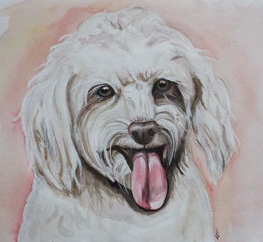 a painting of a white dog