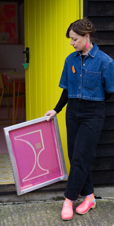 a risograph print maker taking me through her process on a brand shoot with felicity billen