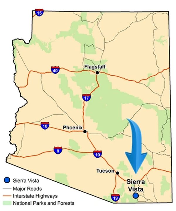 Sierra Vista, Cochise county, southeastern Arizona, 70 miles southeast of Tucson, Sierra Vista is th