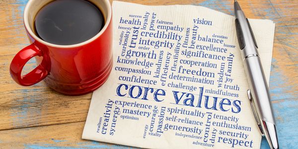 Core Values photo stating numerous desirable values which are intertwined with our company.