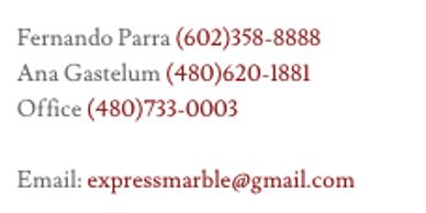 Contact details with phone numbers and email for a Phoenix, AZ address.