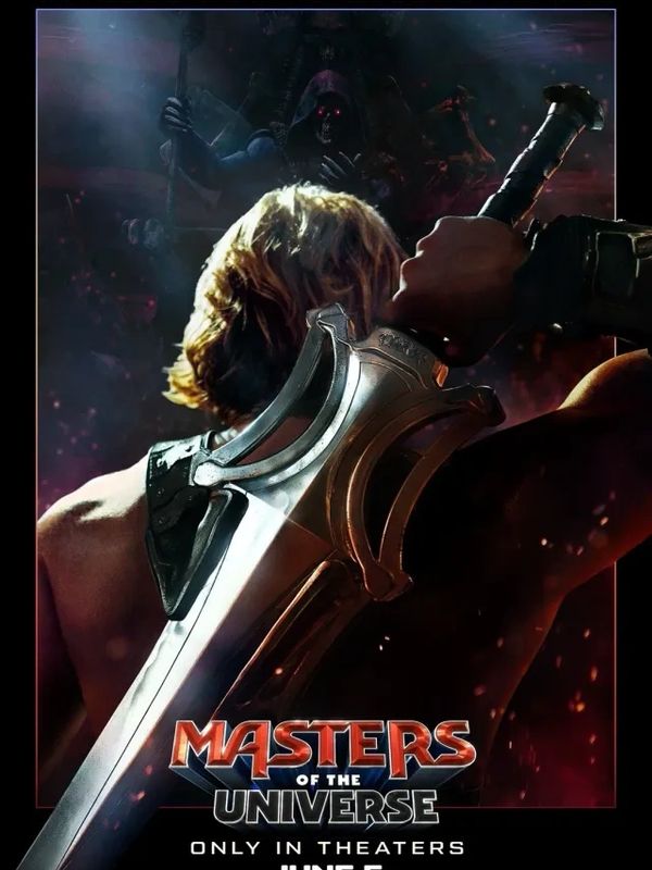 Hero from Masters of the Universe holding a large sword, facing a dark ominous figure.
