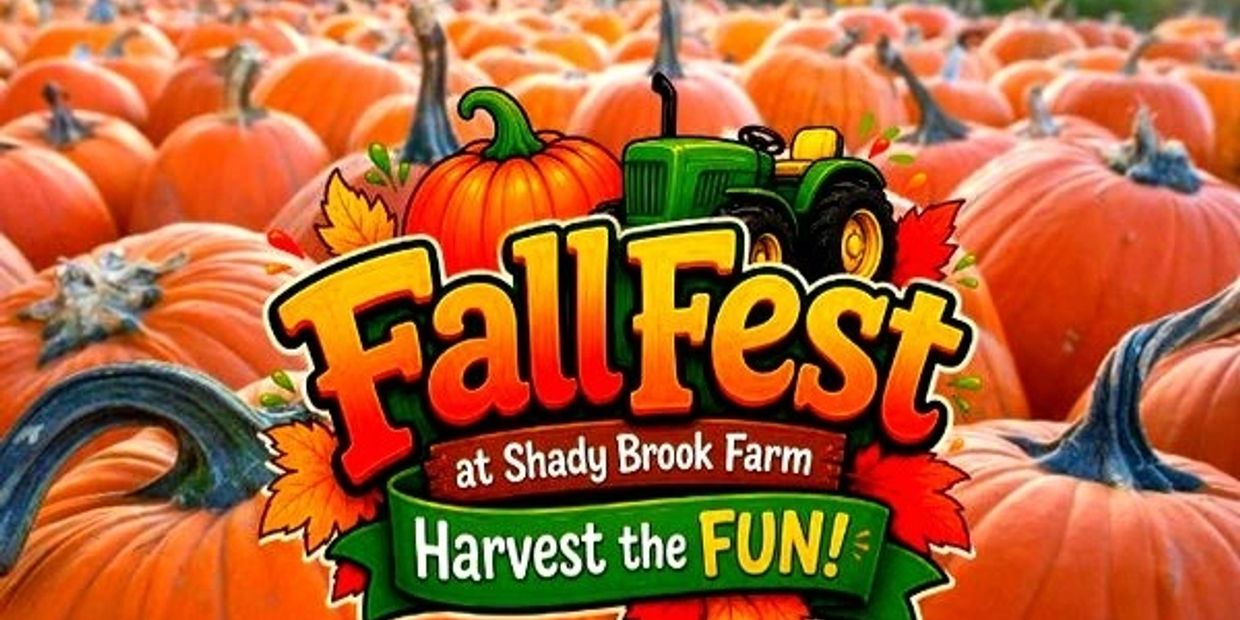 Fall Fest event banner with pumpkins and a tractor.