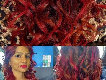 Flame red- Hair Colour with snake curls hair styling