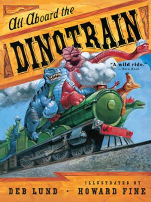 Climb aboard this steam engine train with these dinosaurs and chug home down the railroad track.
