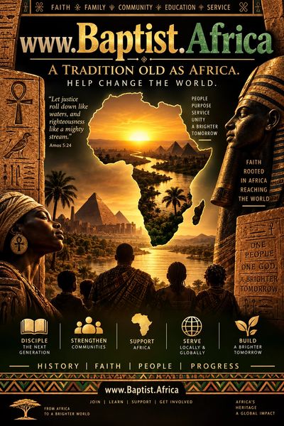 Domain for sale. Promotional poster for Baptist.Africa celebrating faith, community, and African her