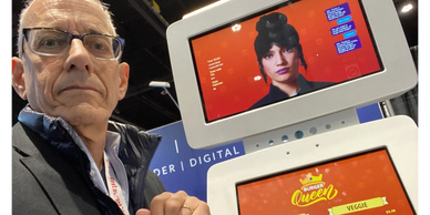 Conversational AI avatar on a consumer facing kiosk at the national restaurant association tradeshow.