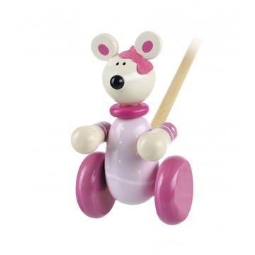 orange tree toys push along pink mouse