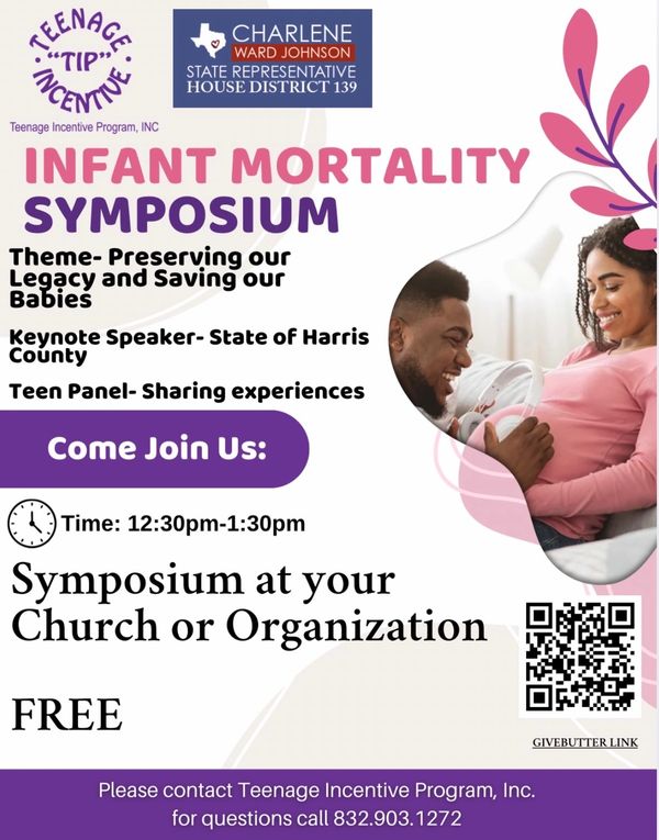 Infant Mortality Symposium flyer by Teenage Incentive Program in Houston on maternal health